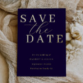 Deep Navy & Gold Foil Wedding Save The Date 箔招待状