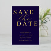 Deep Navy & Gold Foil Wedding Save The Date 箔招待状 (立ち正面)
