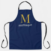 Deep Navy Gold Monogram Personalized Name Luxury  エプロン (正面)