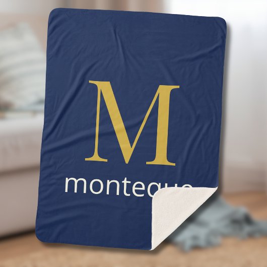 Deep Navy Gold Monogram Personalized Name Luxury  シェルパブランケット