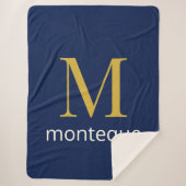 Deep Navy Gold Monogram Personalized Name Luxury  シェルパブランケット (正面)