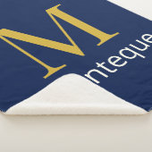 Deep Navy Gold Monogram Personalized Name Luxury  シェルパブランケット (3/4)
