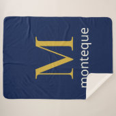 Deep Navy Gold Monogram Personalized Name Luxury  シェルパブランケット (正面(横))