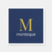 Deep Navy Gold Monogram Personalized Name Luxury  スタンダードカクテルナプキン (正面)