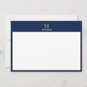 Deep Navy Gold Monogram Personalized Name Luxury  ノートカード (正面)