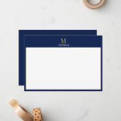 Deep Navy Gold Monogram Personalized Name Luxury  ノートカード (正面/裏面インサイチュ)