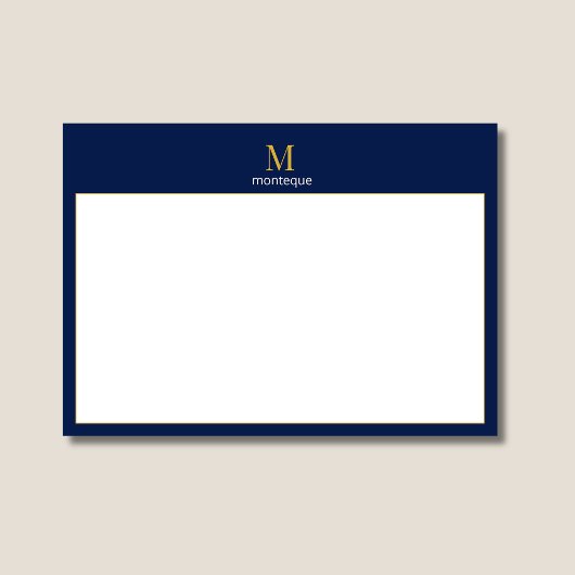 Deep Navy Gold Monogram Personalized Name Luxury  ノートカード