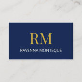 Deep Navy Gold Monogram Personalized Name Luxury  名刺 (正面)