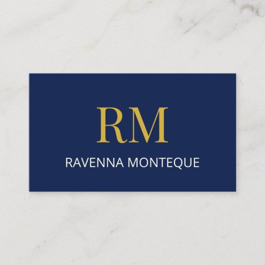 Deep Navy Gold Monogram Personalized Name Luxury  名刺 (正面)