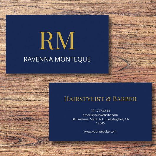 Deep Navy Gold Monogram Personalized Name Luxury  名刺