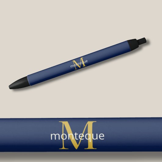 Deep Navy Gold Monogram Personalized Name Luxury  黒ボールペン