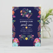 Deep Navy & Marigold Floral Mexican Fiesta Wedding 招待状 (スタンド正面)
