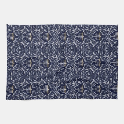 Deep Navy Menorah William Morris Pattern キッチンタオル (横)