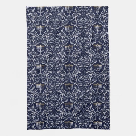 Deep Navy Menorah William Morris Pattern キッチンタオル (縦)