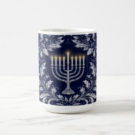 Deep Navy Menorah William Morris Pattern コーヒーマグカップ (中央)