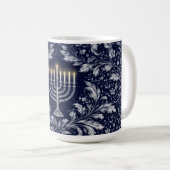 Deep Navy Menorah William Morris Pattern コーヒーマグカップ (正面右)