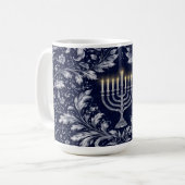 Deep Navy Menorah William Morris Pattern コーヒーマグカップ (正面左)
