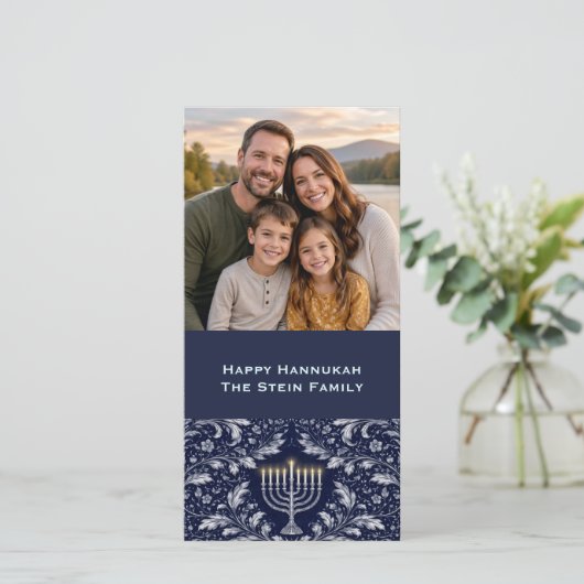 Deep Navy Menorah William Morris Pattern シーズンカード (スタンド正面)