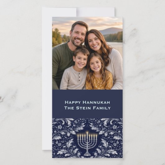 Deep Navy Menorah William Morris Pattern シーズンカード (正面)