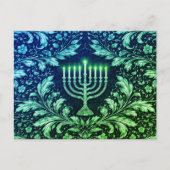 Deep Navy Menorah William Morris Pattern ポストカード (正面)
