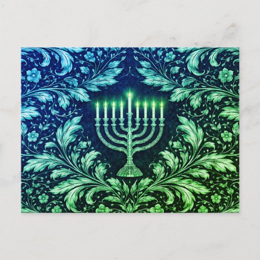 Deep Navy Menorah William Morris Pattern ポストカード (正面)