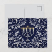 Deep Navy Menorah William Morris Pattern ポストカード (正面/裏面)
