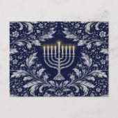 Deep Navy Menorah William Morris Pattern ポストカード (正面)