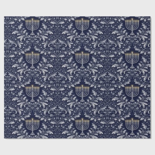 Deep Navy Menorah William Morris Pattern ラッピングペーパー (フラット)