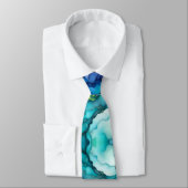 Deep Ocean Abstract Design in Teal and Blue Fluid ネクタイ (タイ)
