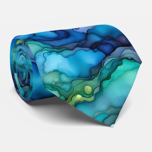 Deep Ocean Abstract Design in Teal and Blue Fluid ネクタイ (ロール)