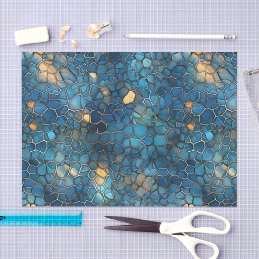 Deep Ocean Blue & Gold Watercolor Shell Decoupage  薄葉紙 (クラフト)