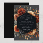 Deep Orange Floral Autumn Wedding 招待状 (正面/裏面)