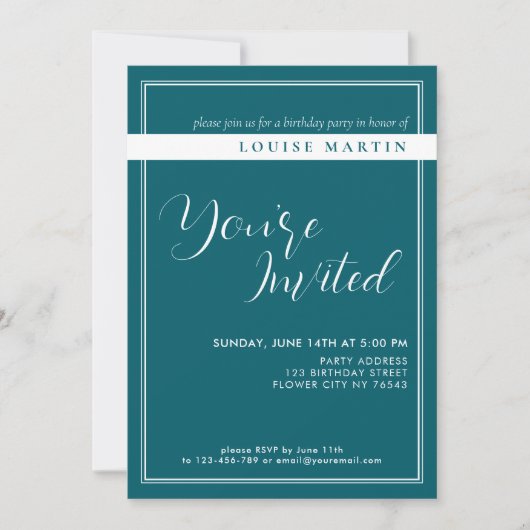 Deep Petrol Custom Birthday Invitation 招待状 (正面)