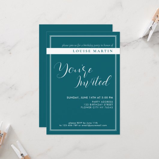 Deep Petrol Custom Birthday Invitation 招待状 (正面/裏面インサイチュ)