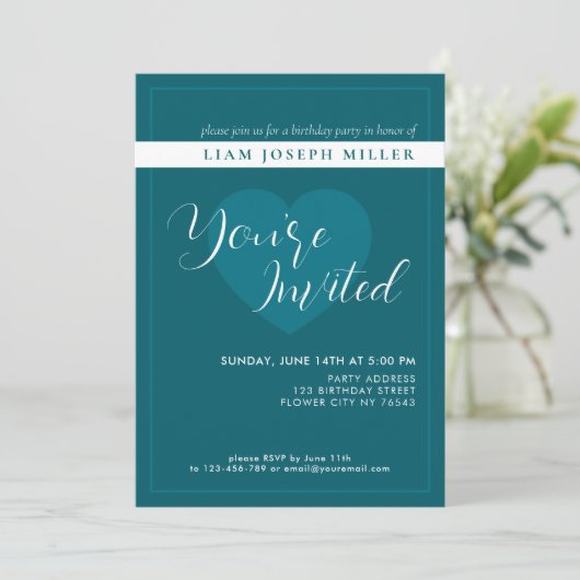 Deep Petrol Custom Script Birthday Invitation 招待状 (スタンド正面)