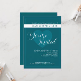 Deep Petrol Custom Script Birthday Invitation 招待状