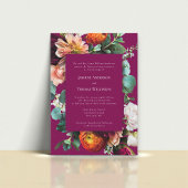 Deep Pink Floral Botanical Wedding Invitation 招待状