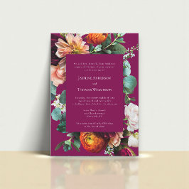 Deep Pink Floral Botanical Wedding Invitation 招待状