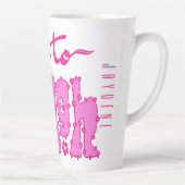 Deep Pink Floral Chunky Text Slogan With Name カフェラテマグ (右)