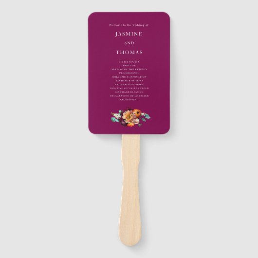 deep pink orange  Floral Wedding Ceremony Fan ハンドファン (正面)