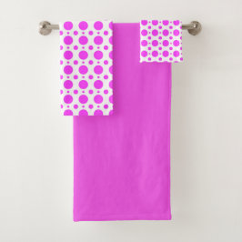 Deep Pink Polka Dot and Solid Bath Towel Set バスタオルセット