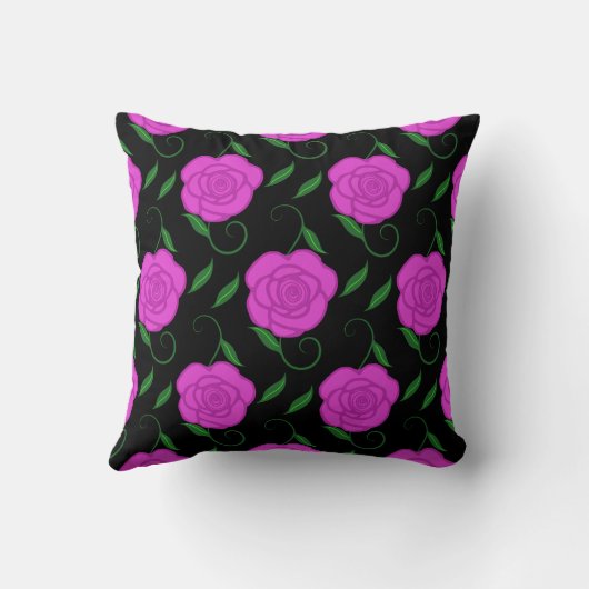 Deep Pink Roses On Black Love You クッション (裏面)