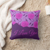 Deep Pink Roses On Purple Love You クッション (ブランケット)