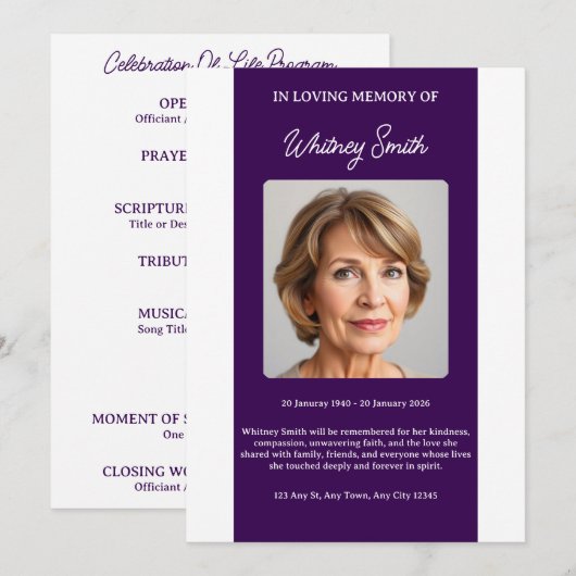 Deep Plum Celebration of Life Funeral Program プログラム (正面/裏面)