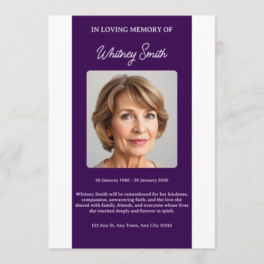 Deep Plum Celebration of Life Funeral Program プログラム (正面)