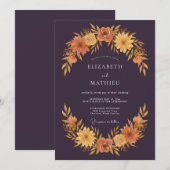 Deep Plum Floral Autumn Wedding 招待状 (正面/裏面)