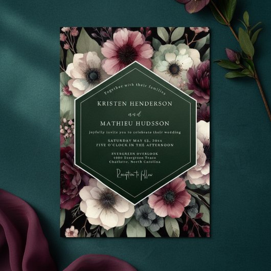 Deep Plum Floral Enchantment Wedding 招待状