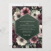 Deep Plum Floral Enchantment Wedding 招待状 (正面)
