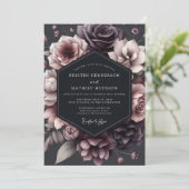 Deep Plum Floral Moody Romance Wedding 招待状 (スタンド正面)