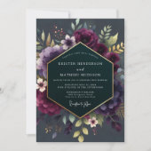 Deep Plum Floral Moody Wedding 招待状 (正面)